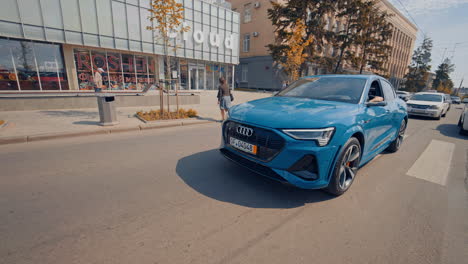 audi fully electric suv. full electric luxury crossover audi driving in city