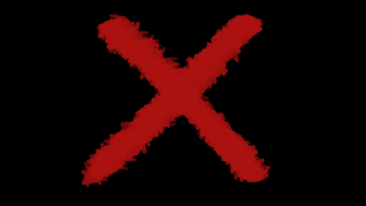 una marca de x roja grunge que aparece en la pantalla con tres velocidades y en diferentes fondos