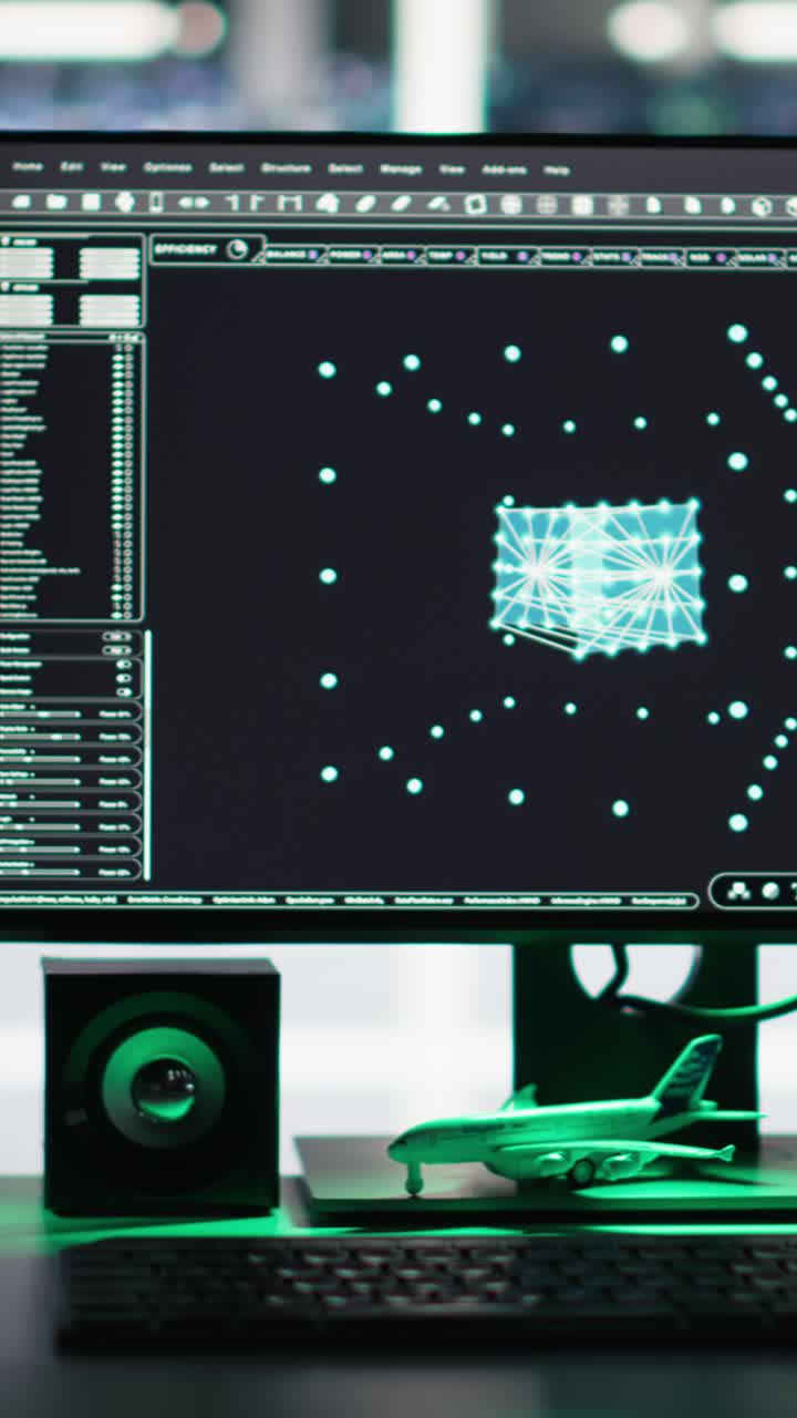 Vertical Video Monitors In Data Center Displaying Node Tree Interfaces Monitoring Gear Health