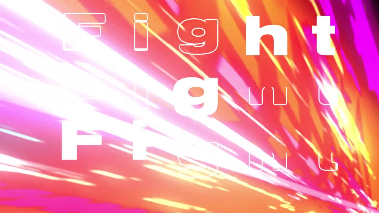 검은 바탕에 다채로운 추상적인 패턴 위에 싸움 텍스트의 애니메이션