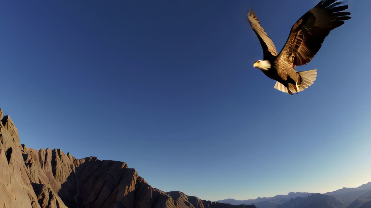 Bald Eagle in Flight Over Mountain Range