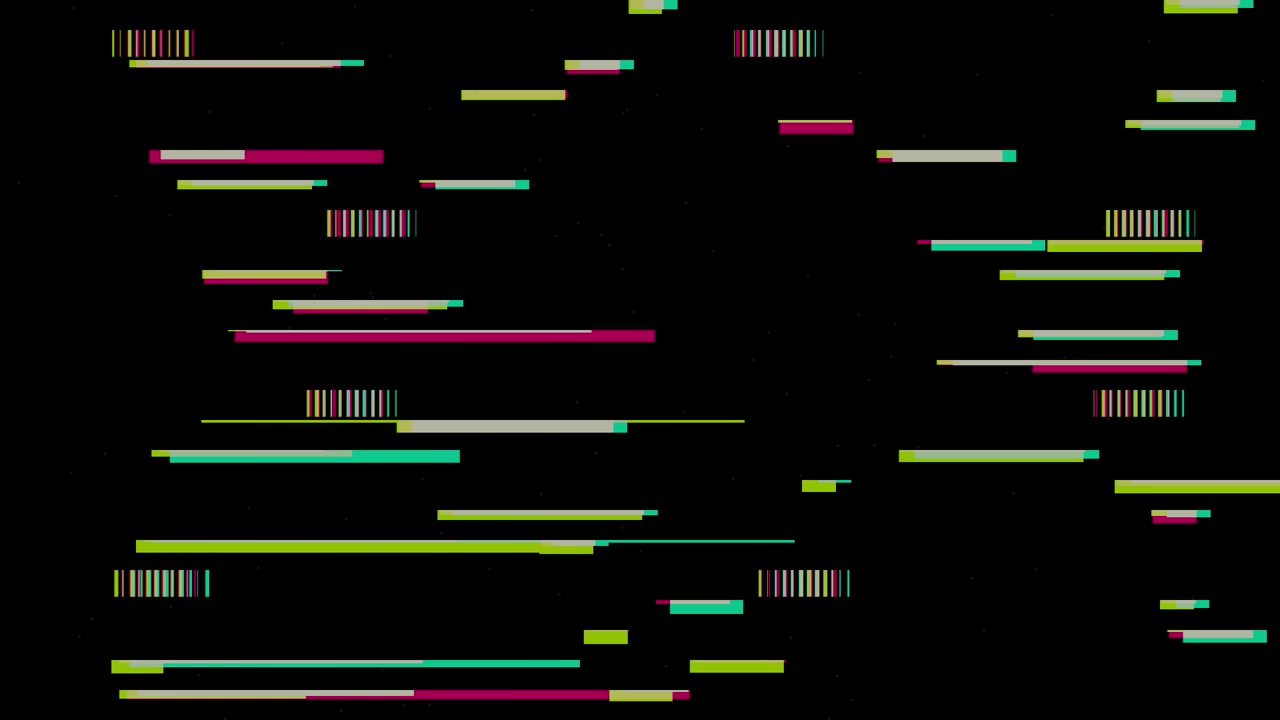 Digital Glitch Effect with Colorful Horizontal Lines on Black Background