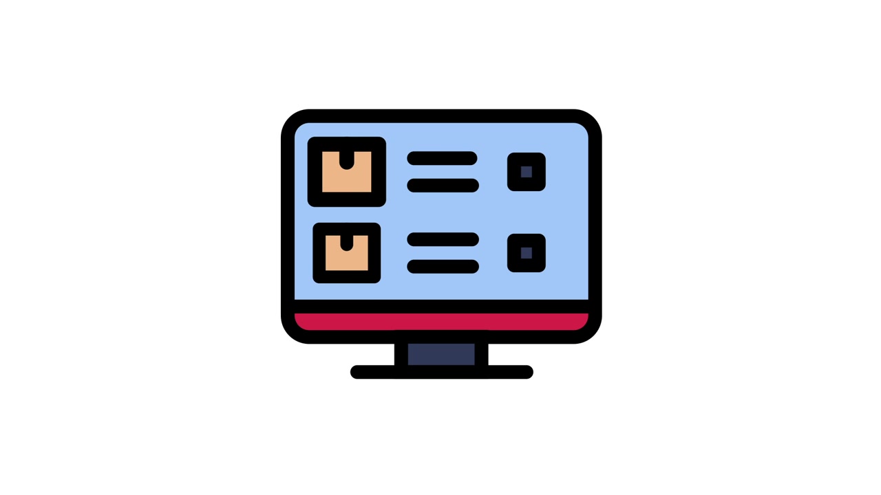 Animated Computer Monitor Displaying Scrolling Package List