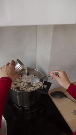 preparing mushroom soup