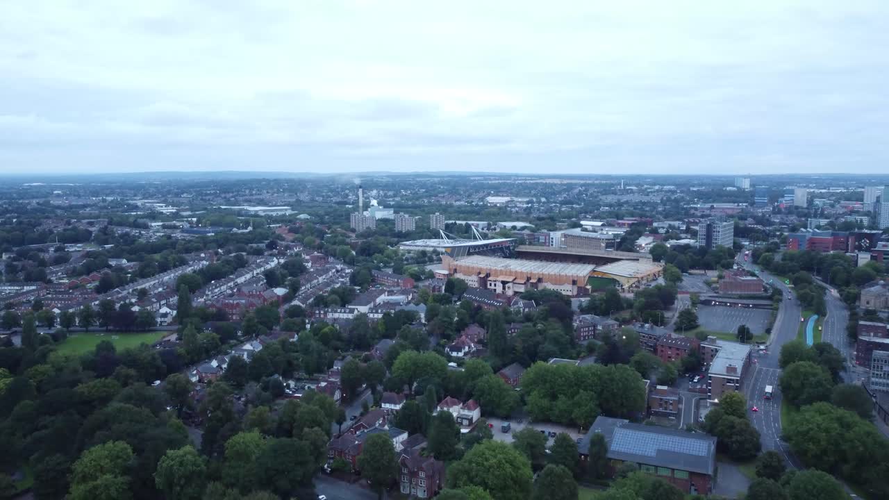 Drone shot of a UK football stadium
