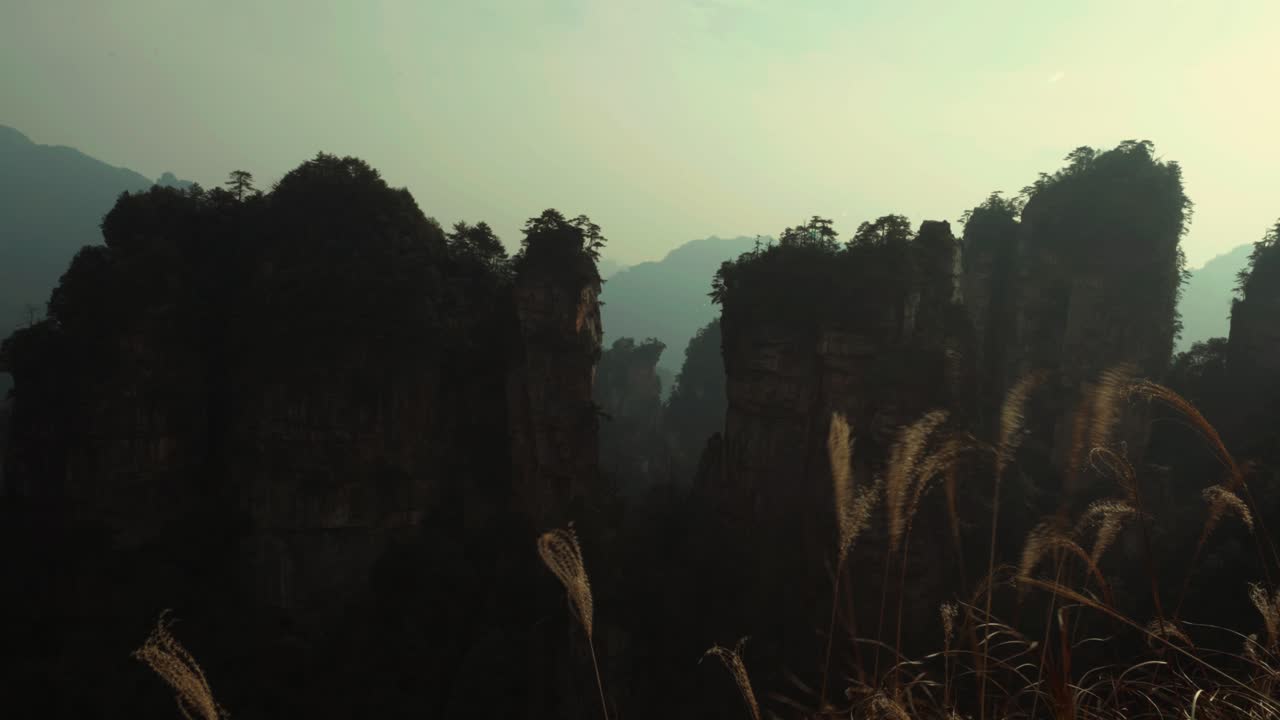 Avatar Mountains Landscape with Fog and Foreground Grass, Zhangjiajie