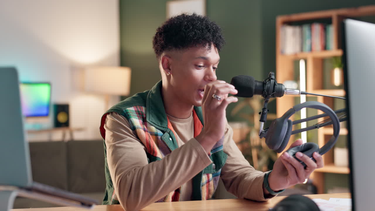 Man Recording a Podcast in a Studio