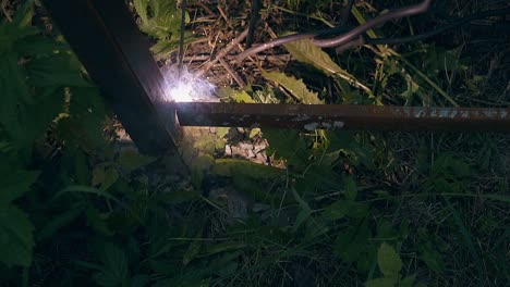 slow-motion-closeup-connecting-of-fence-plank-using-welding