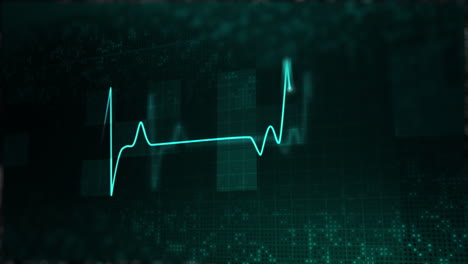 dark green abstract medical background with bright glowing heartbeat diagram. digital monitor with electrocardiogram. animated looped motion graphics.