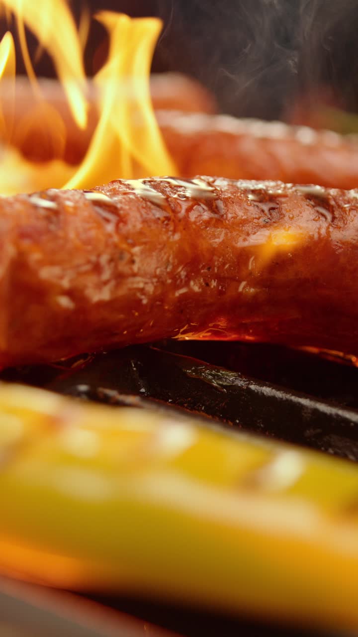 salchichas a la parrilla en una barbacoa