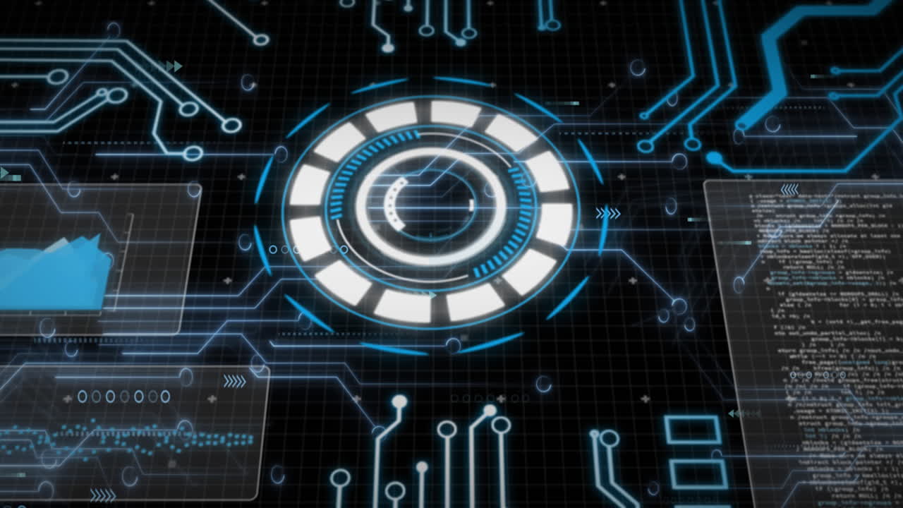 Animation of data processing over black background