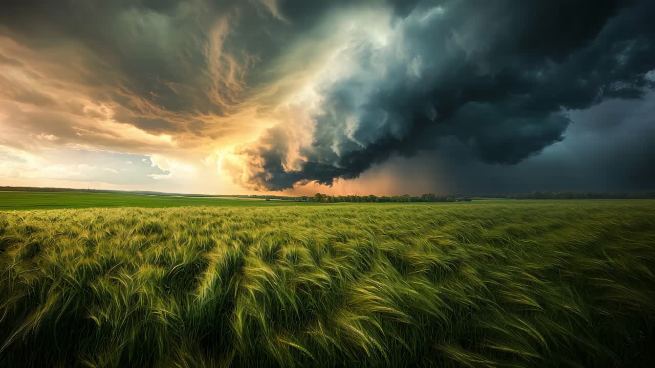 Stormy Sunset over a Wheat Field