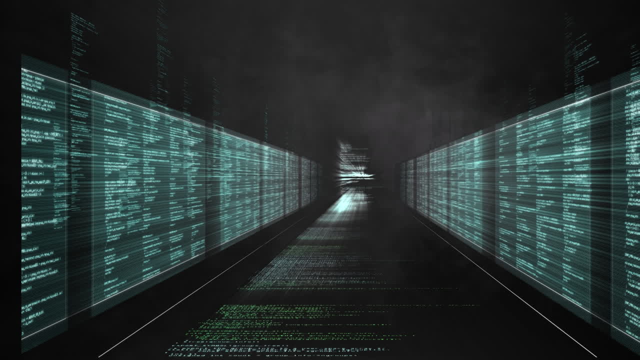 animación digital del efecto de humo en múltiples pantallas con procesamiento de datos sobre fondo negro