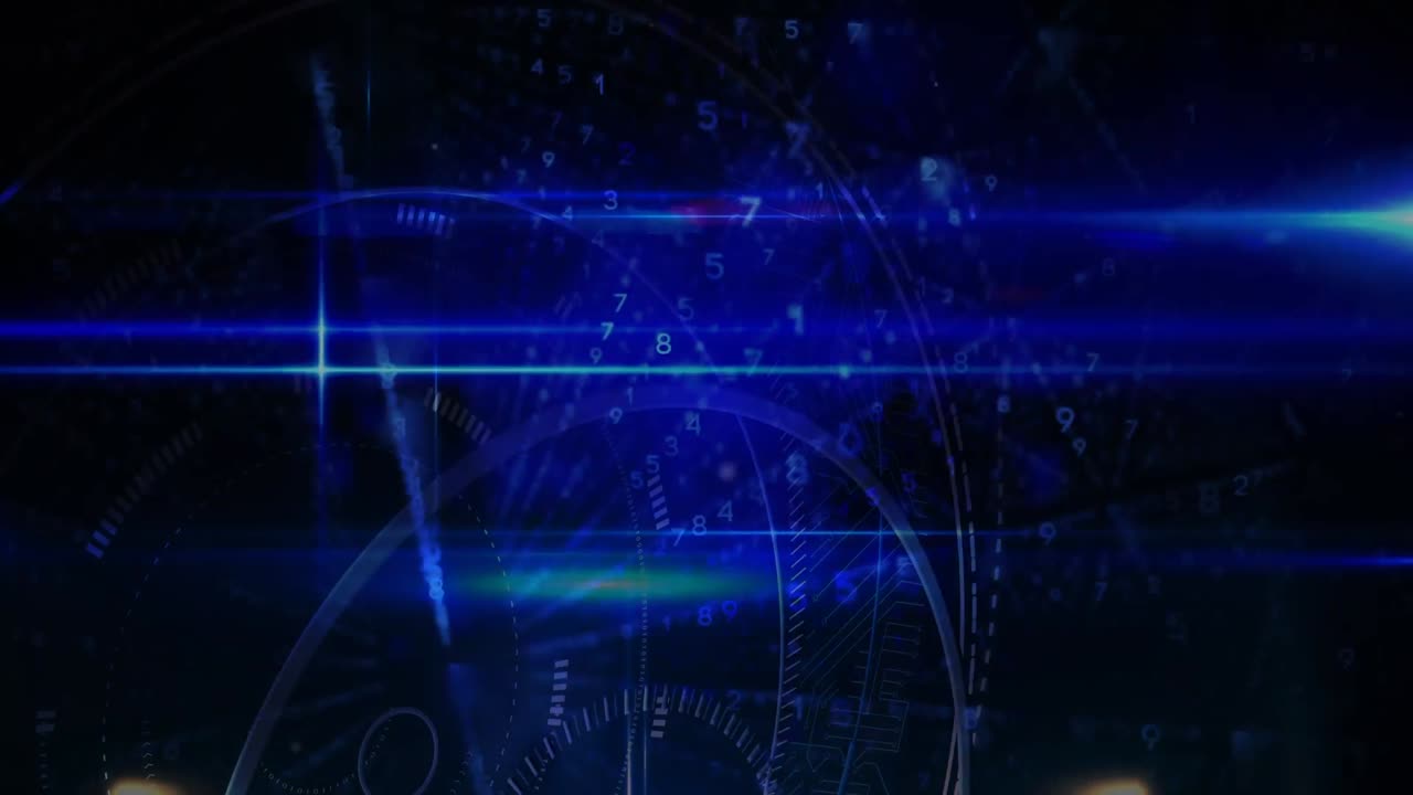 Animation of data processing and binary coding on blue background ...