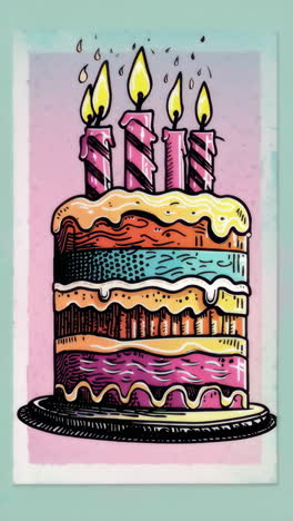 colorful birthday cake with lit candles