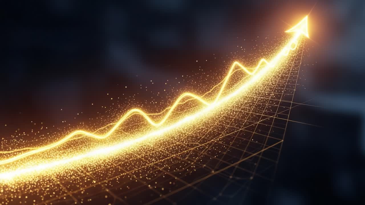 A Dynamic Visualization of Growth Through an Ascending Golden Line with Sparkling Effects Illustrating Financial Progression and Positive Trends in Data Analysis