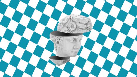 animation of head sculpture on checkered background