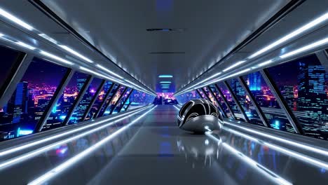 futuristic aerial transit tunnel over night city