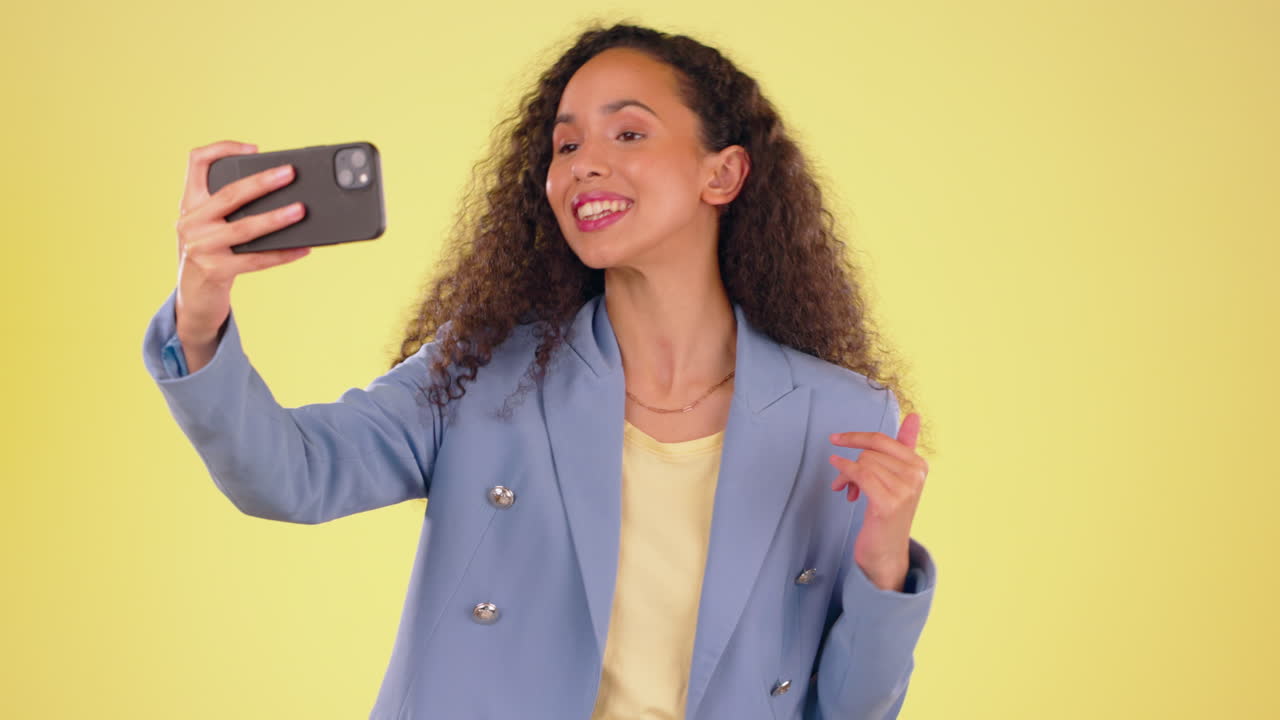 Video call, talking and excited black woman