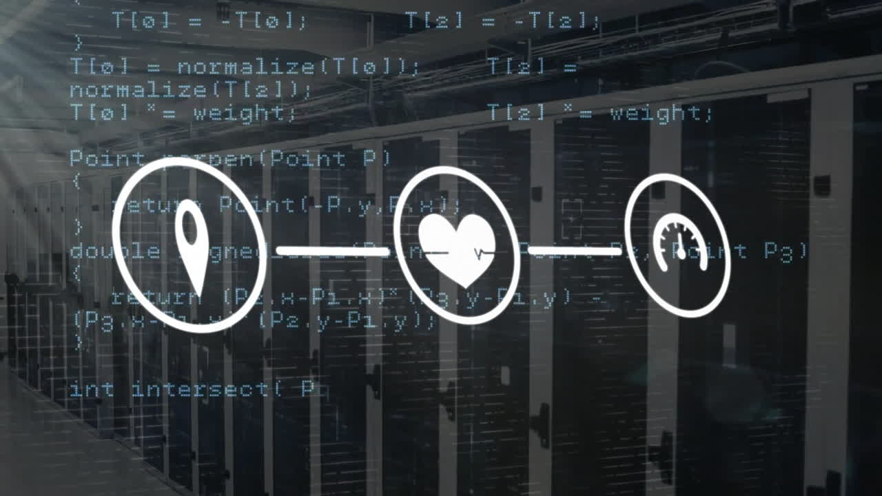 animación de la red de conexiones con iconos a través de servidores informáticos