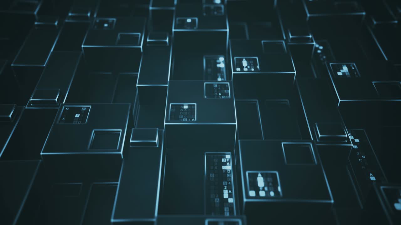 Futuristic technology panel with digital code 3D render loopable animation