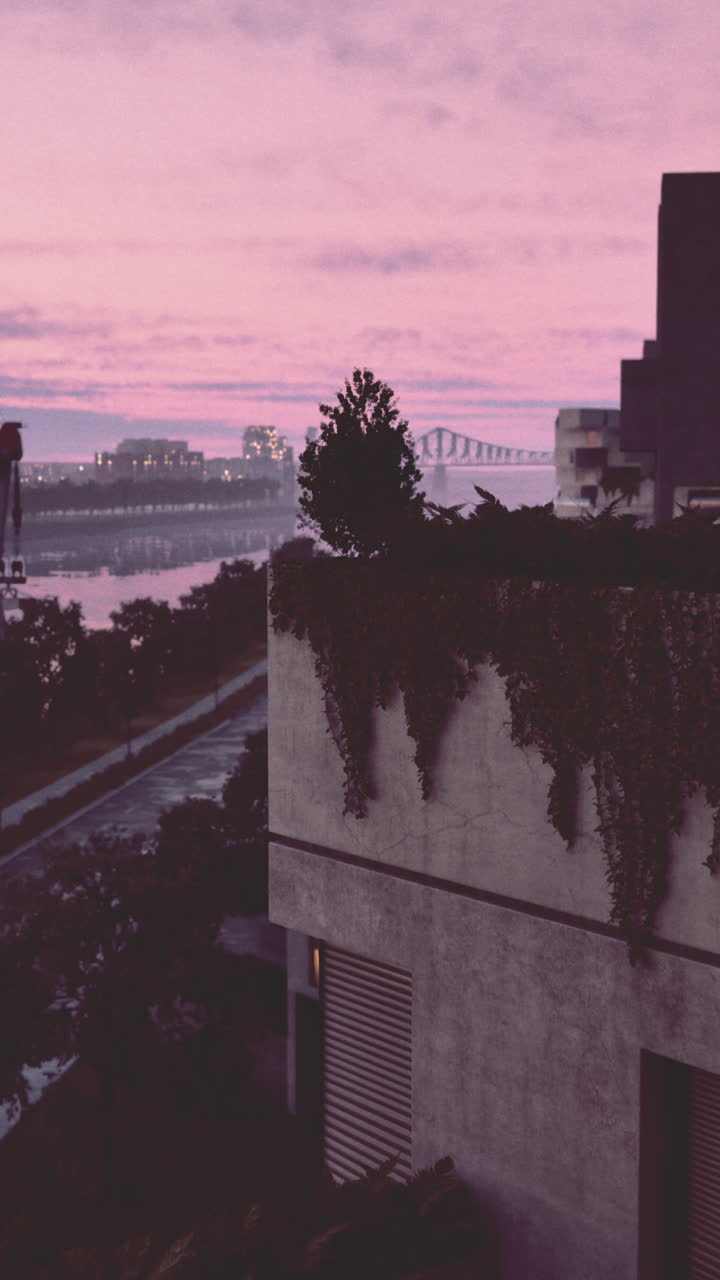 puesta de sol rosada sobre un paisaje urbano