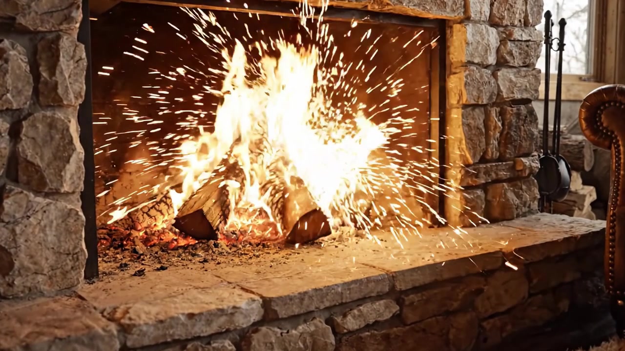 Camino accogliente e caldo che emette una fiamma delicata, circondato da muratura rustica e un'atmosfera invitante per il relax e incontri confortevoli.
