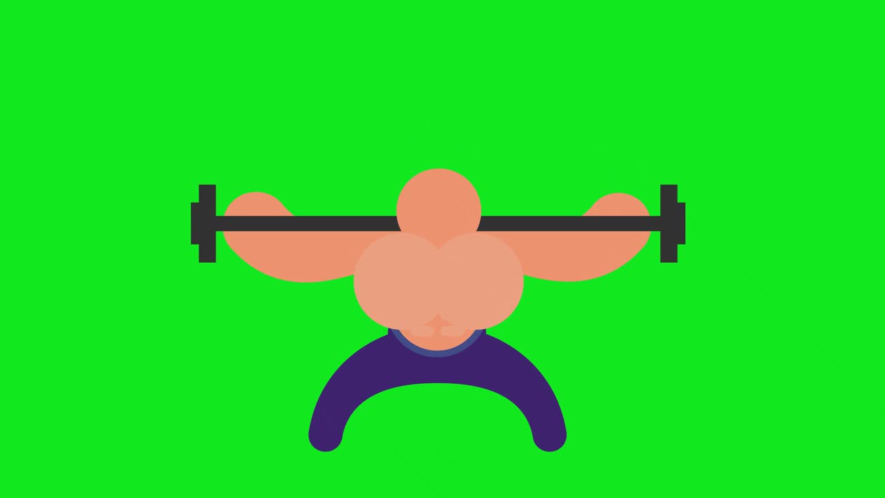 녹색 화면 배경으로 평평한 웨이트 리프팅 아이콘 애니메이션.