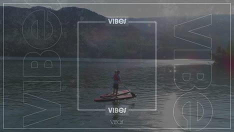 animation of vibes text over couple on canoes