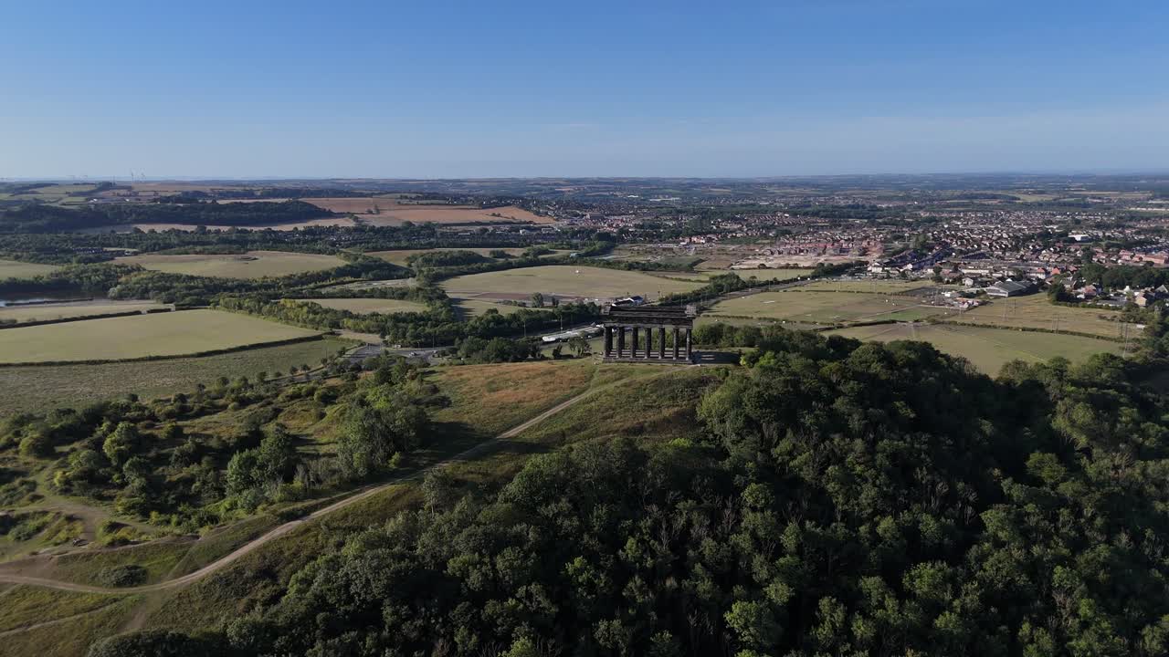 Aerial drone view of Penshaw monument herrington country park north east england sunderland uk