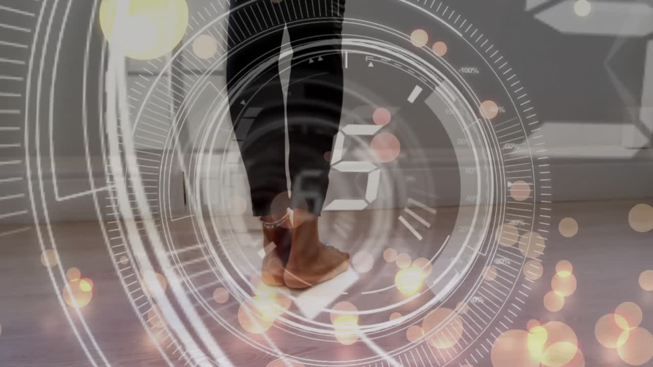 animación de procesamiento de datos futurista sobre una persona que camina en el interior