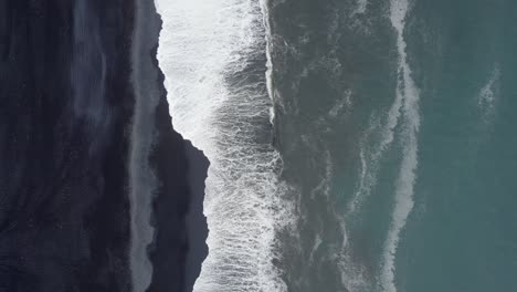 aerial top-down view of reynisfjara black sand beach in iceland