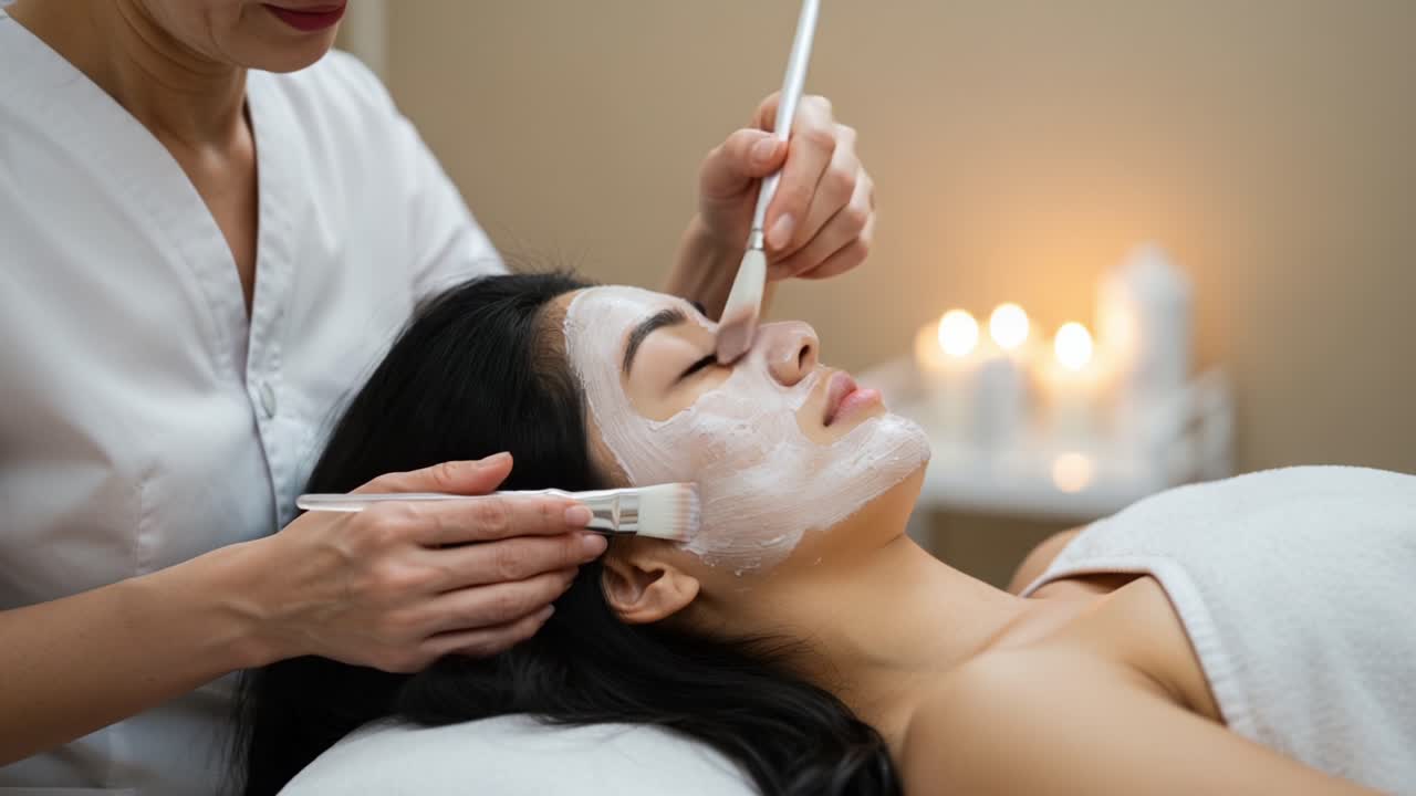 A Relaxing Facial Treatment: A Skilled Esthetician Applies a Rejuvenating Mask While the Client Enjoys a Pampering Experience in a Serene Spa Environment
