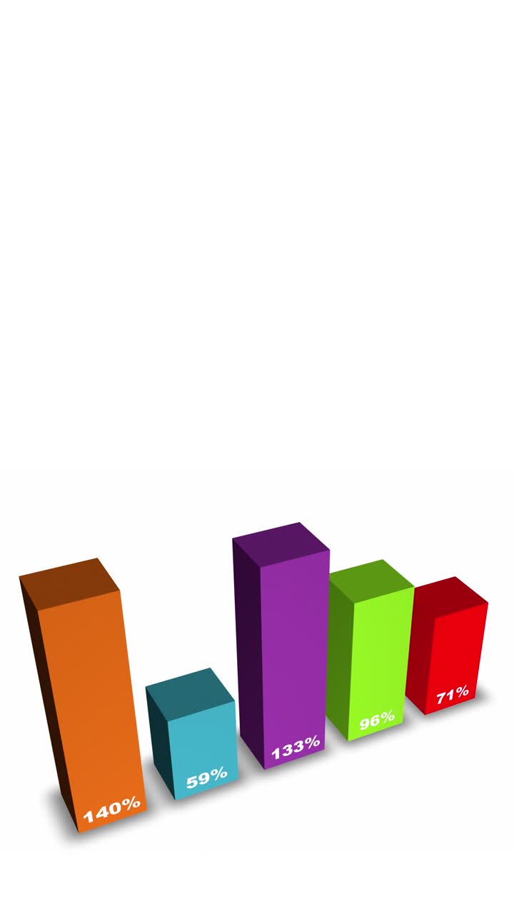 A seamless looping animation of a 3D business data visualization. The digital infographic bars represent progress and growth, perfect for professional, corporate, and technological themes