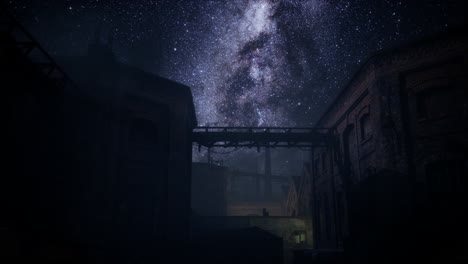 milky way stars above abandoned old fatory