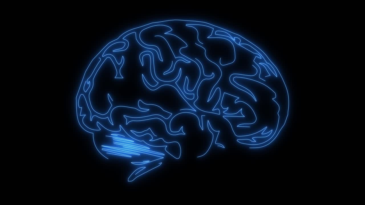 Animated Blue Neon Outline of Human Brain