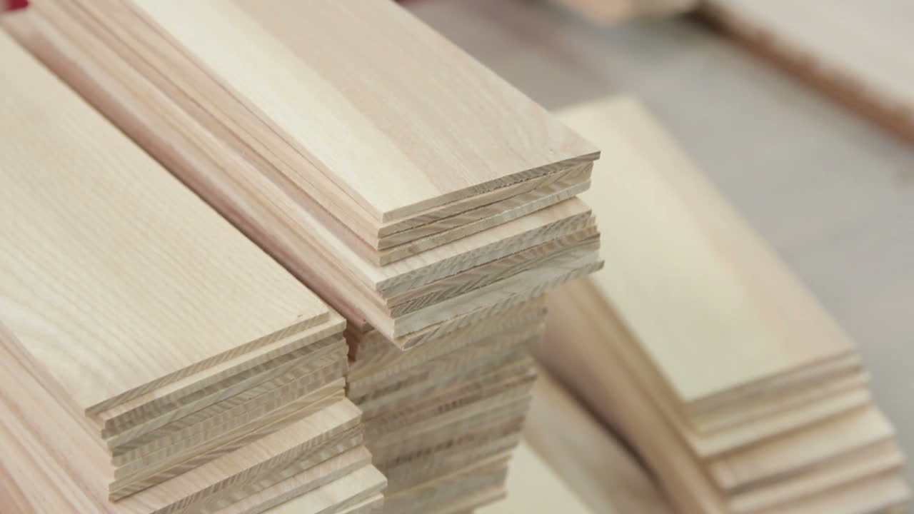 Parquet Production Workshop. Manufacture of flooring, parquet processing