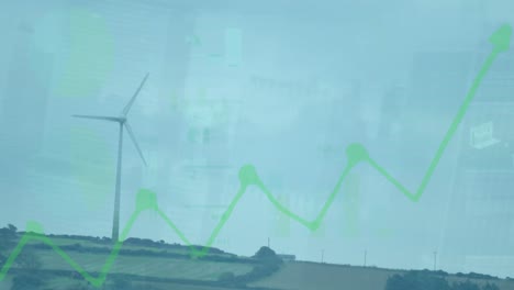 Animation-Von-Finanzdiagrammen-über-Windkraftanlagen