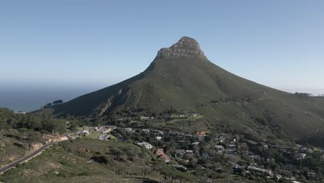 drone shot of the lion's head mountain in south africa.