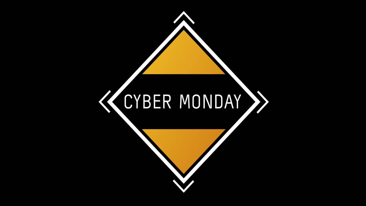 texto blanco y naranja de cyber monday que aparece contra una pantalla negra