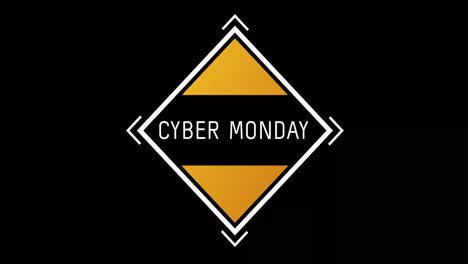 texto blanco y naranja de cyber monday que aparece contra una pantalla negra