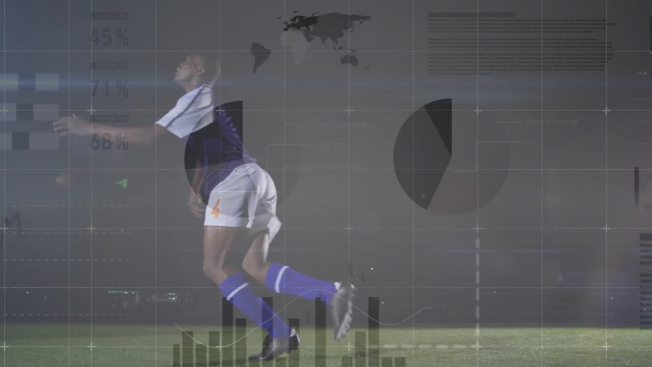 아프리카계 미국인 남자 축구 선수에 대한 금융 데이터 처리의 애니메이션