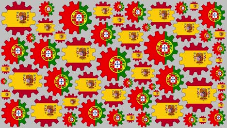 banderas españolas y portuguesas girando en el fondo