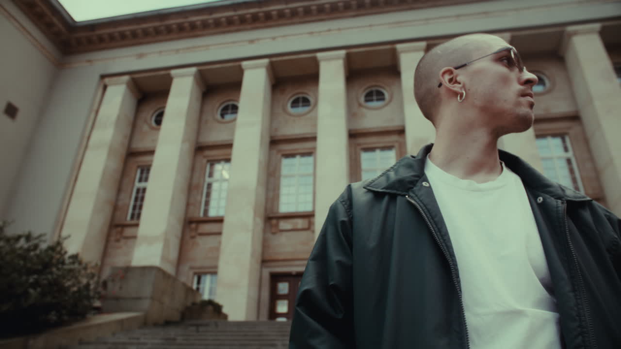 Man in front of a Government Building