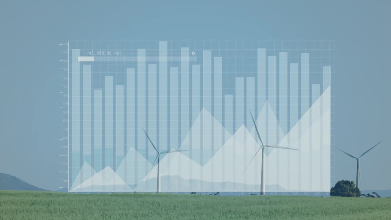 풍력 터빈을 통해 금융 데이터 처리의 애니메이션