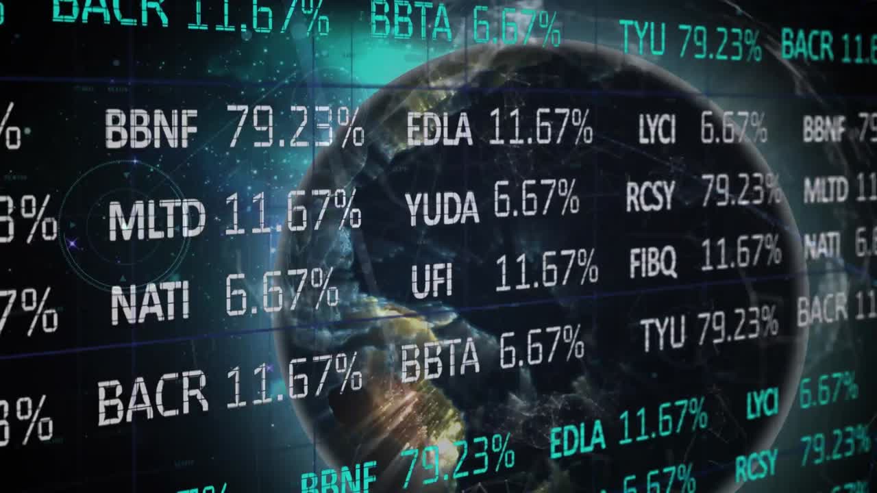 Animation of financial data processing over globe