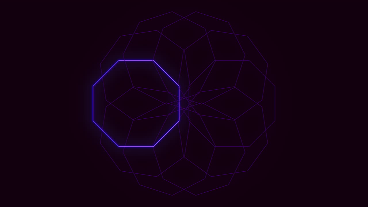 patrón de hexágonos de neón púrpura en círculo