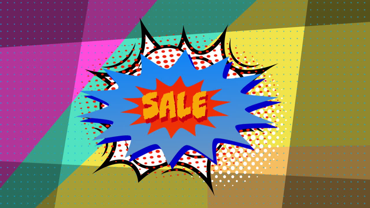 animación del texto de venta sobre un fondo colorido