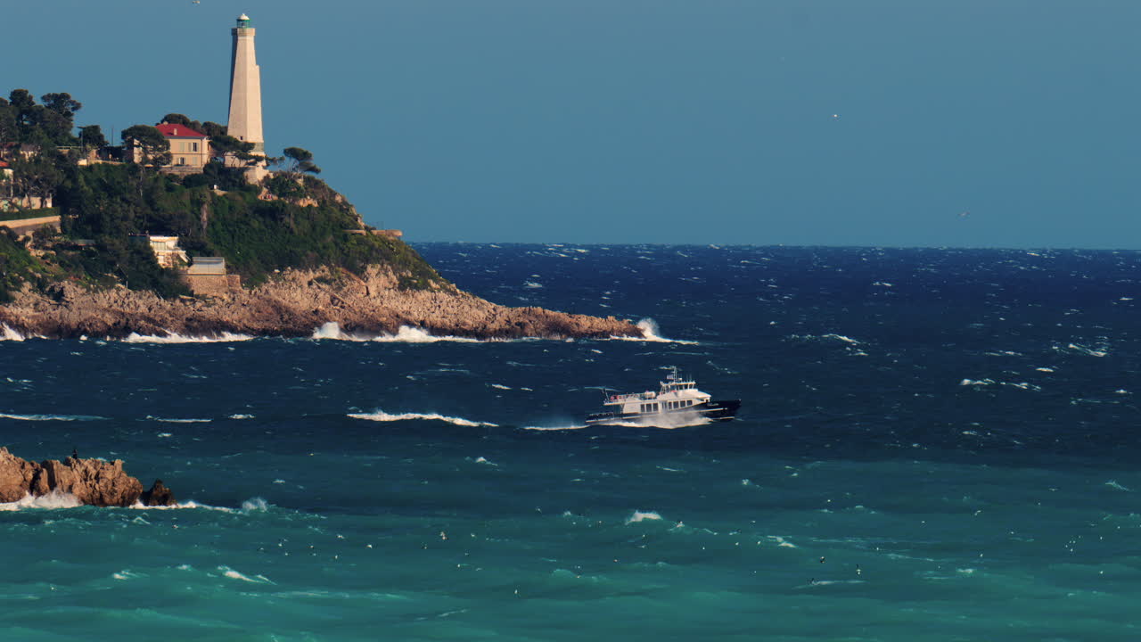 Boat moving on the water, near the coast of Nice, France
