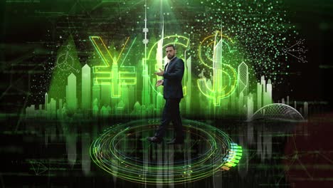 businessman in a virtual financial market